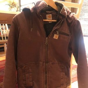 Carhartt canvas and Sherpa hooded jacket.